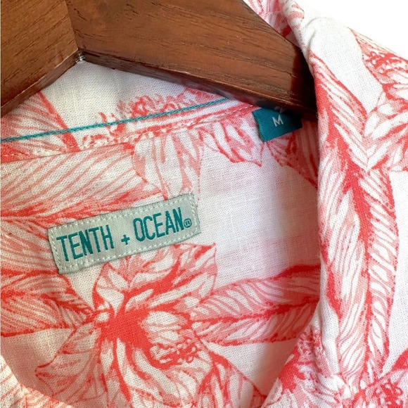 Tenth + Ocean Men's Linen Tropical Button Down Short Sleeve Shirt Medium - Picture 2 of 4